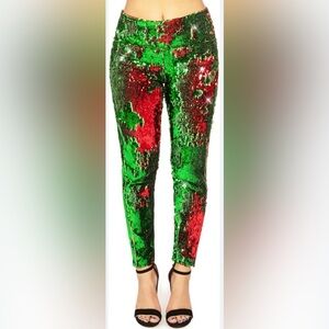 Sequin Women’s Leggings - Red and Green
